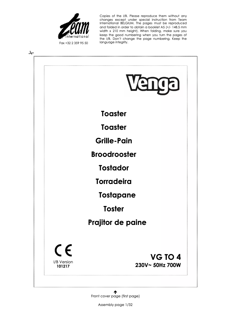 Página nº 1 - Manual de usuario Venga VG TO 4
