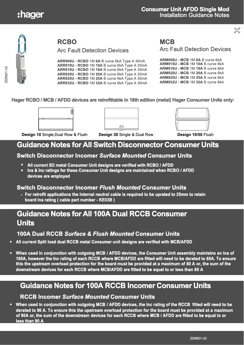Página 1 del manual Ficha técnica Hager VML966H