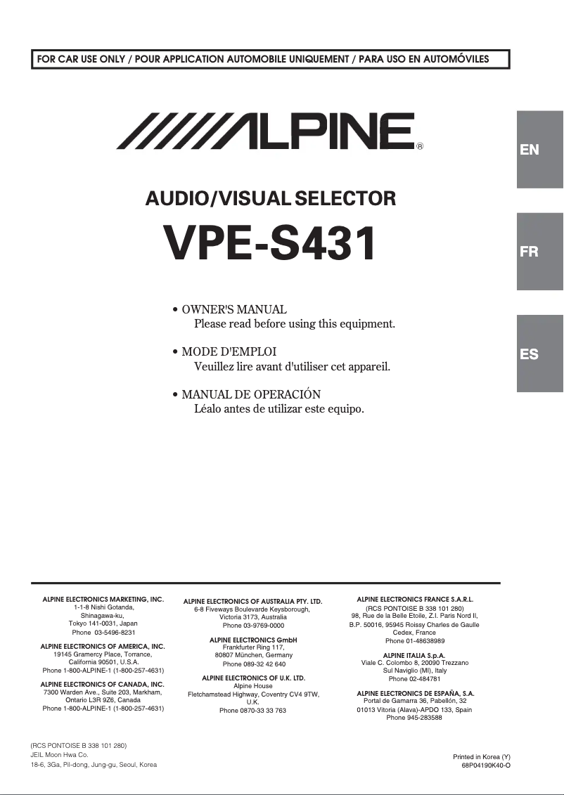 Página 1 del manual Manual de usuario Alpine VPE-S431