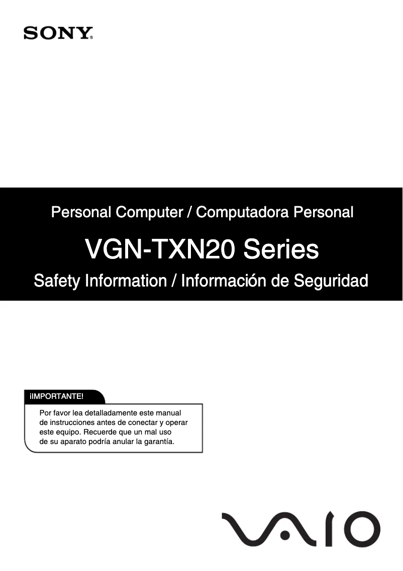 Imagen de la primera página del manual del dispositivo Vaio VGN-TXN29N