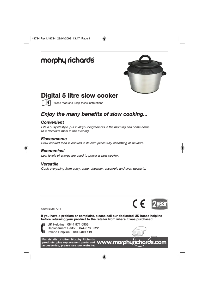 Página 1 del manual Manual de usuario Morphy Richards Digital 5 litre slow cooker