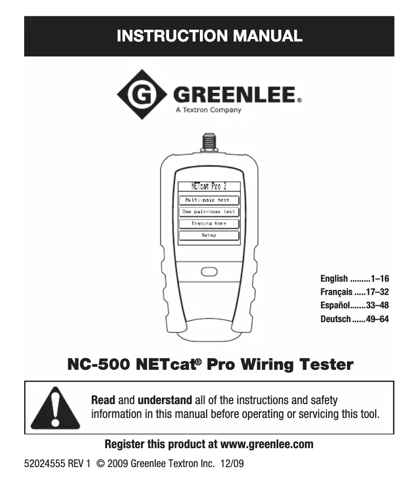 Imagen de la primera página del manual del dispositivo NC-500