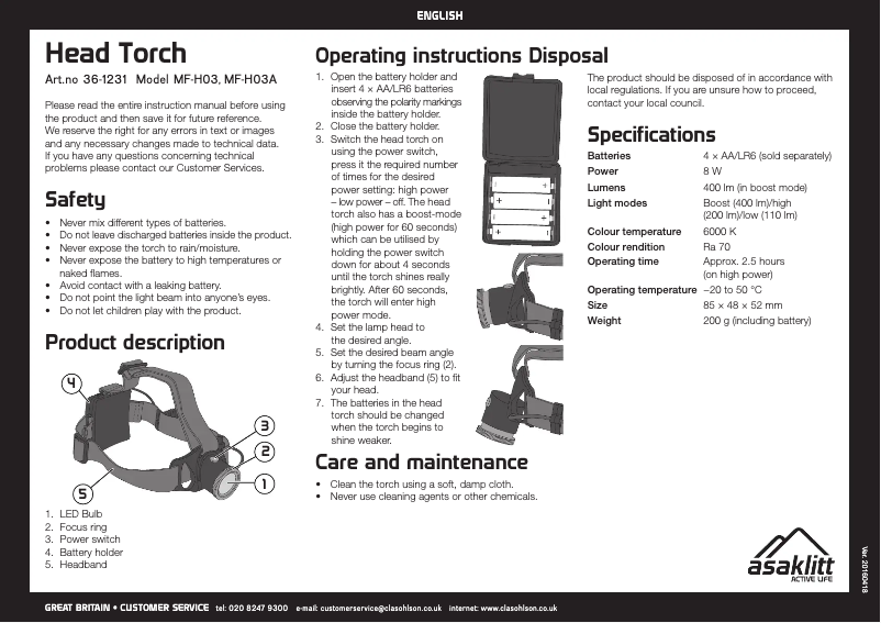 Página 1 del manual Manual de usuario Asaklitt MF-H03
