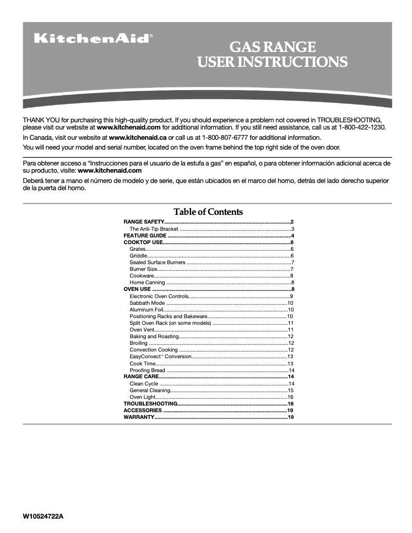 Página nº 1 - Manual de instrucciones KitchenAid Architect KGRS303B