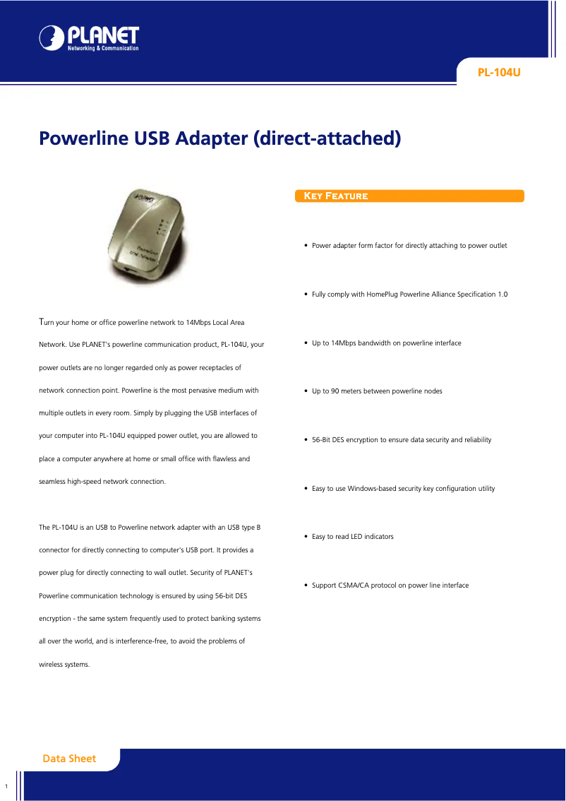 Página nº 1 - Ficha técnica Planet PL-104U