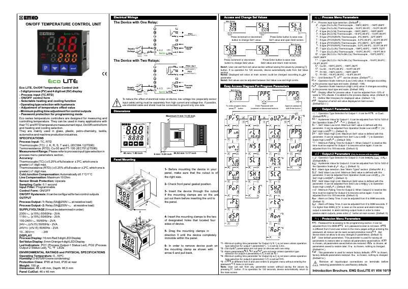 Imagen de la primera página del manual del dispositivo Eco Lite