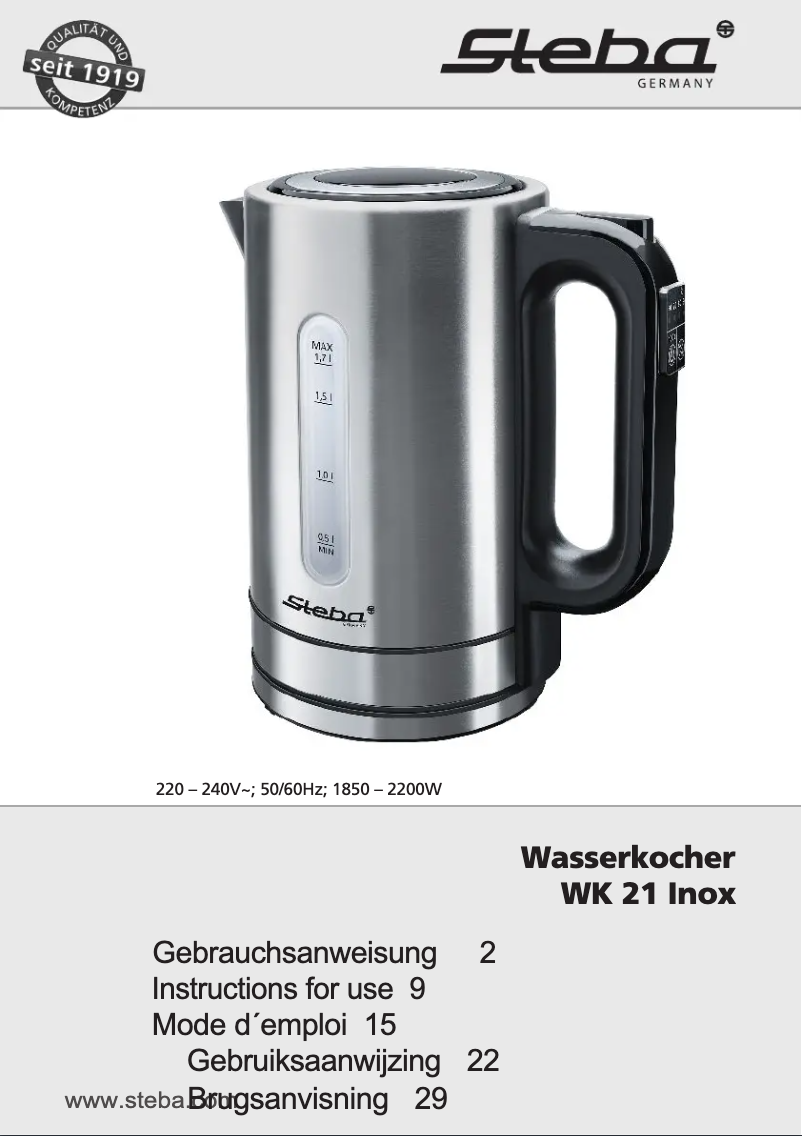 Imagen de la primera página del manual del dispositivo WK 21 Inox