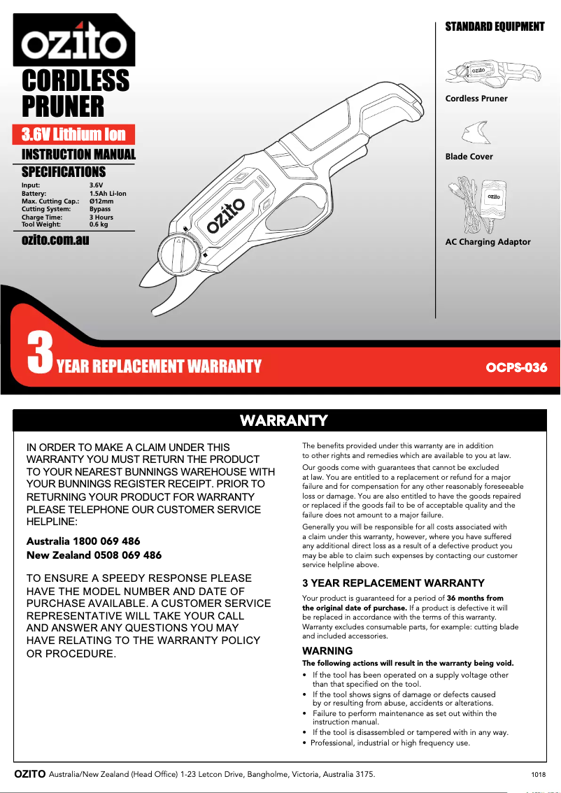 Página 1 del manual Manual de usuario Ozito OCPS-036