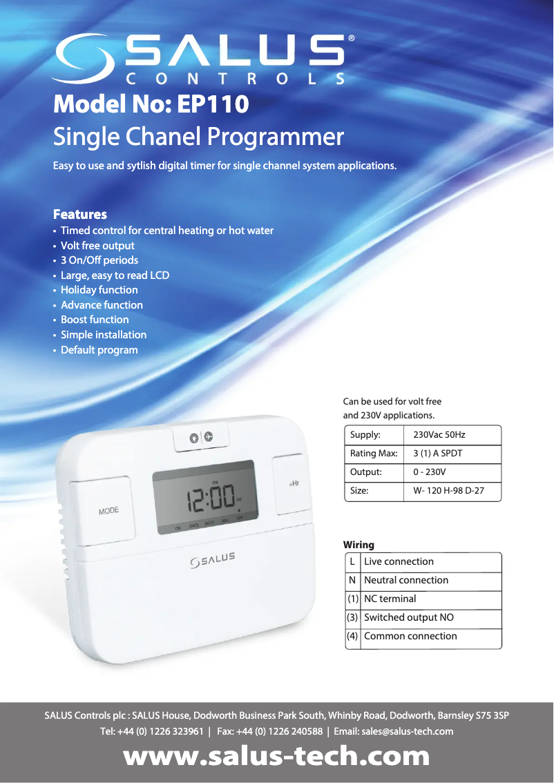 Página 1 del manual Ficha técnica Salus EP110