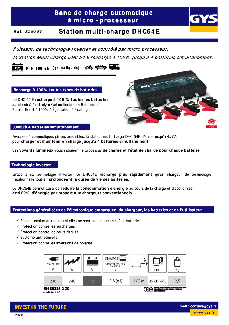 Página 1 del manual Ficha técnica GYS DHC 54 E