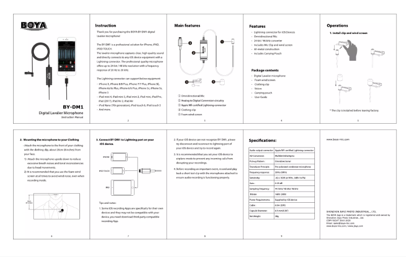 Imagen de la primera página del manual del dispositivo BY-DM1 Lavalier