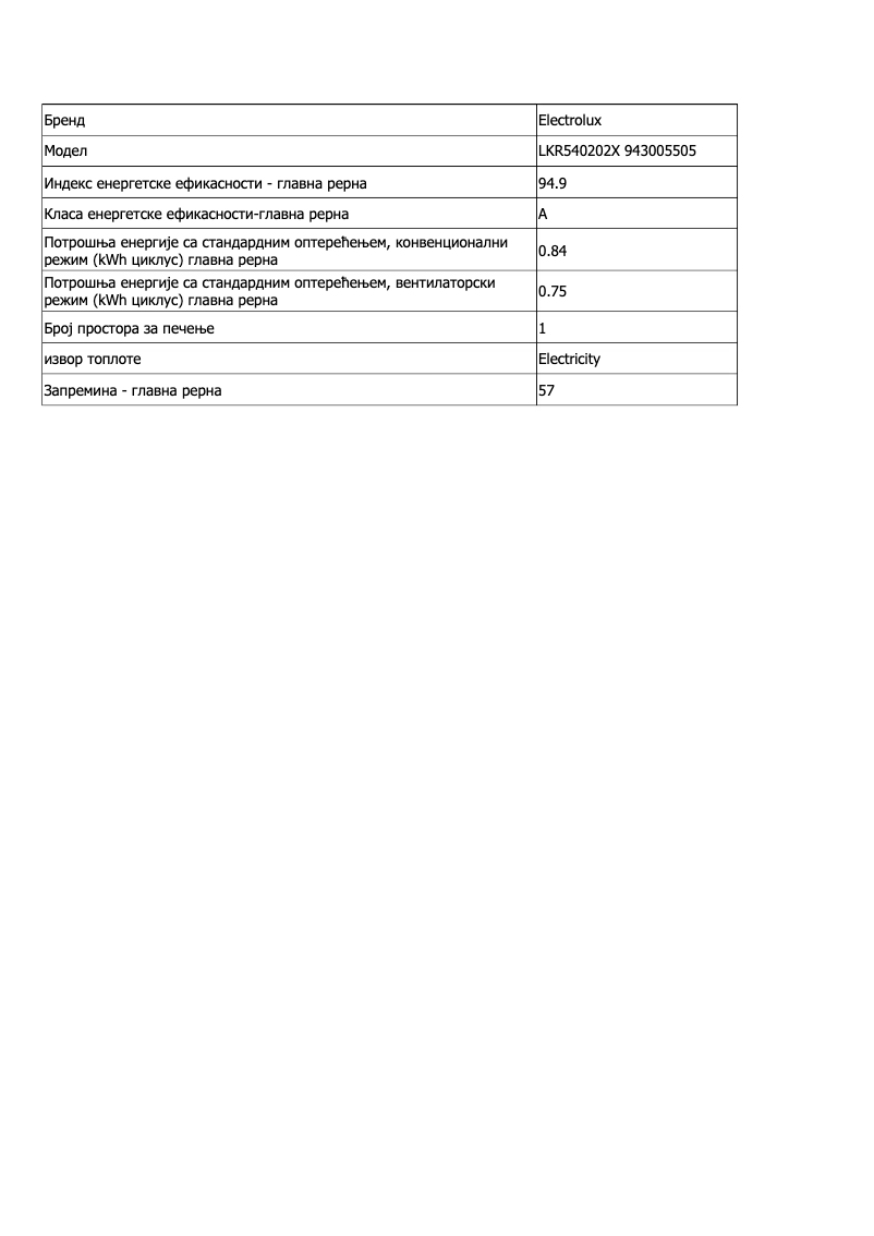 Página 1 del manual Ficha técnica Electrolux LKR540202X