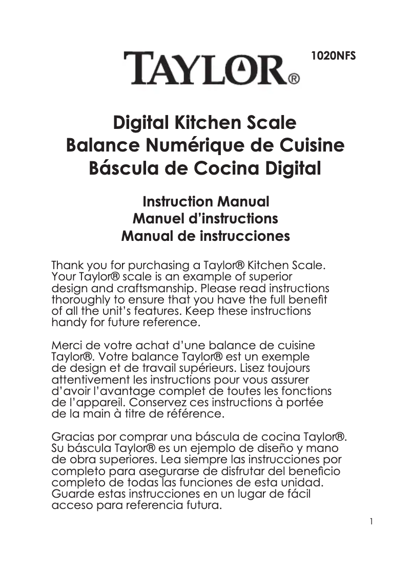 Página 1 del manual Manual de usuario Taylor 1020NFS