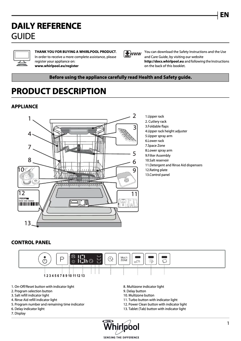 Página 1 del manual Manual de usuario Whirlpool WIO3O43DLS