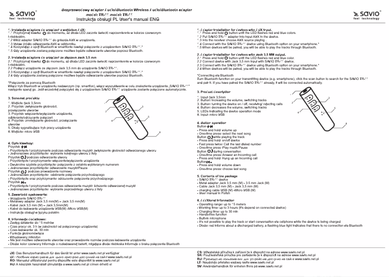 Imagen de la primera página del manual del dispositivo TR-11