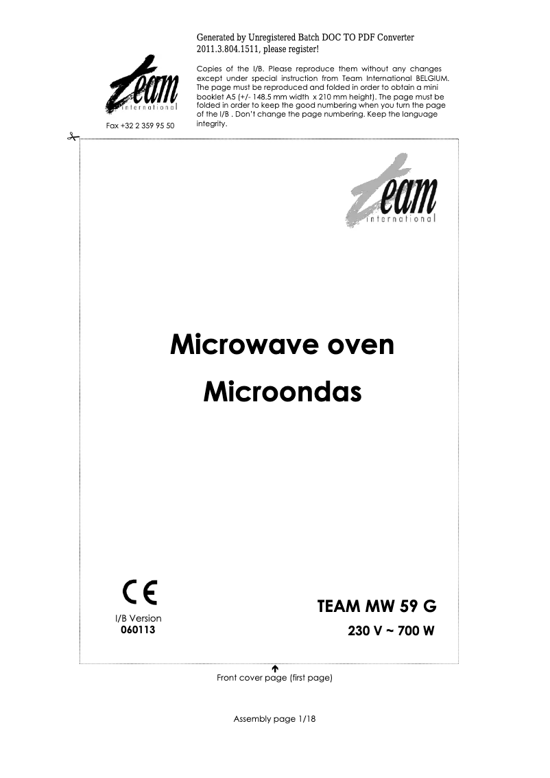 Imagen de la primera página del manual del dispositivo MW 59