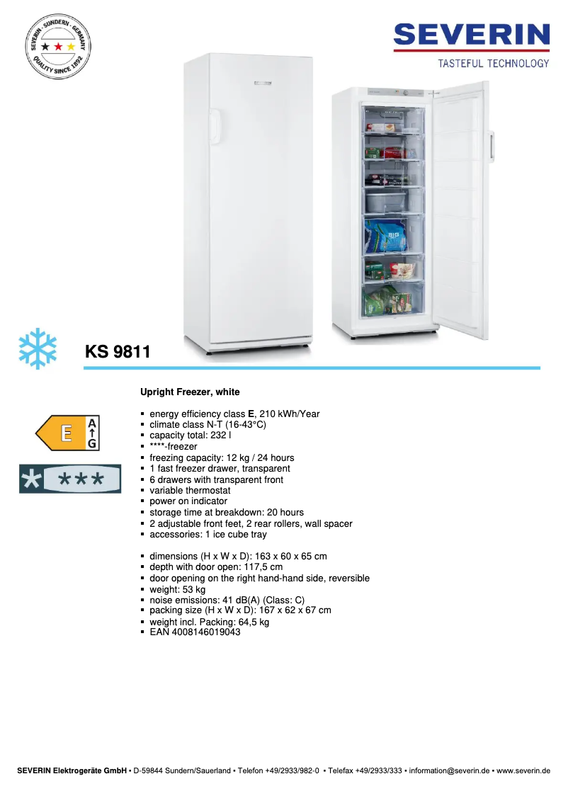 Página nº 1 - Ficha técnica Severin KS 9811
