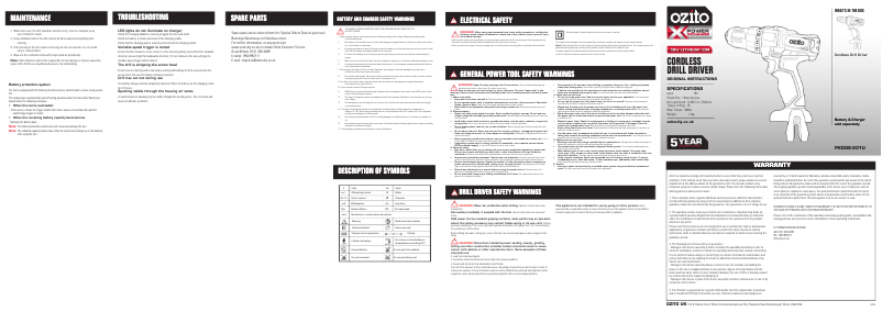 Página 1 del manual Manual de usuario Ozito PXDDS-201U