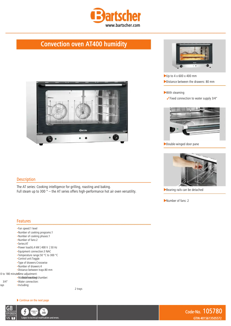 Página 1 del manual Ficha técnica Bartscher 105780