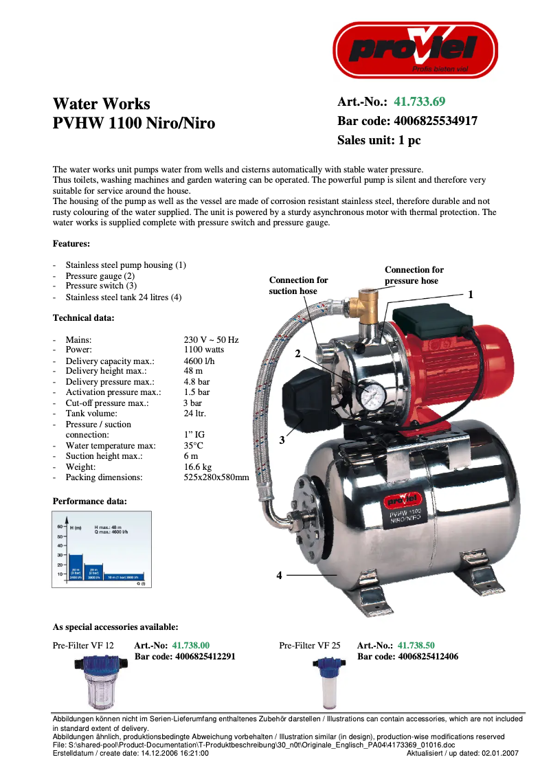 Página nº 1 - Manual de usuario Proviel PVHW 1100 Niro/Niro