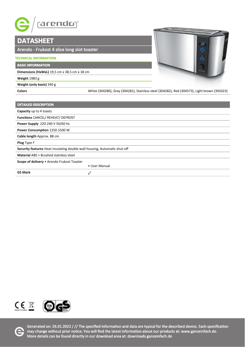Imagen de la primera página del manual del dispositivo Frukost 304282