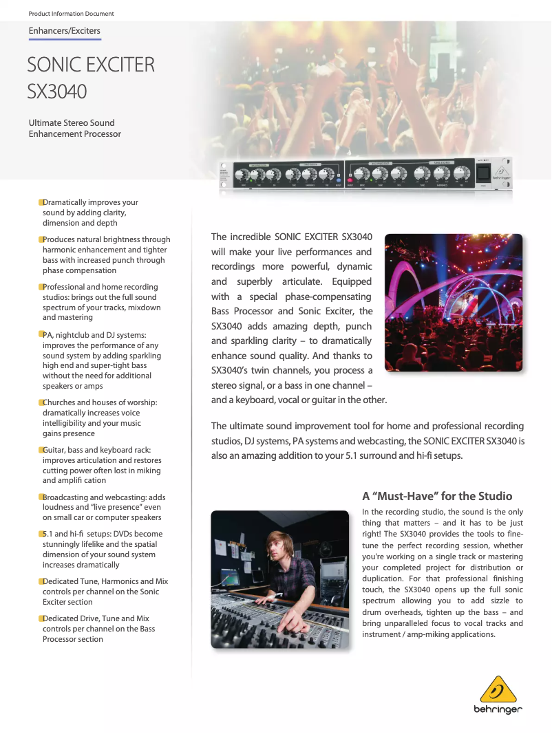 Imagen de la primera página del manual del dispositivo Sonic Exciter SX3040