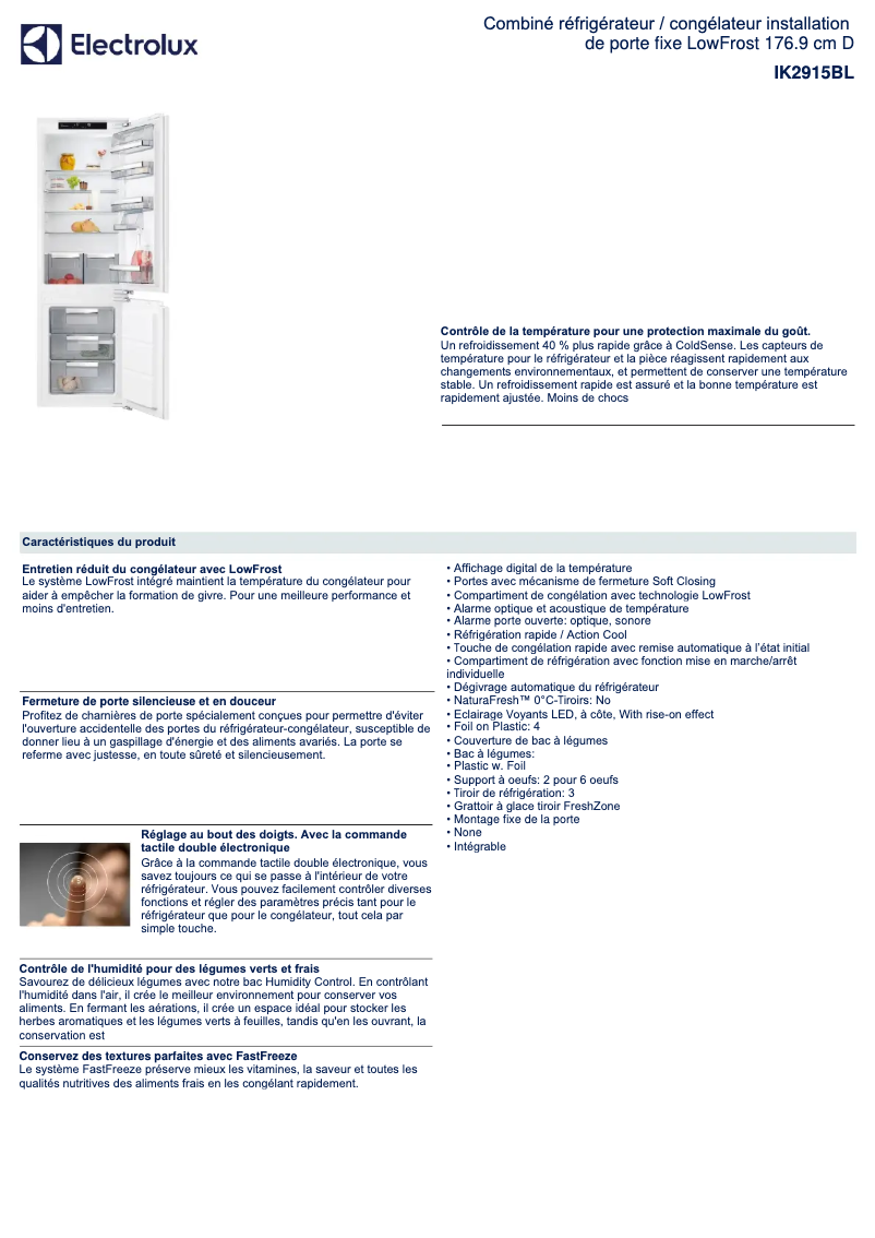 Página 1 del manual Ficha técnica Electrolux IK2915BL