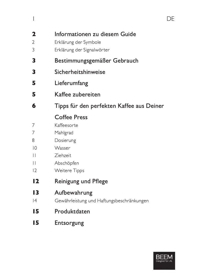 Imagen de la primera página del manual del dispositivo French Press