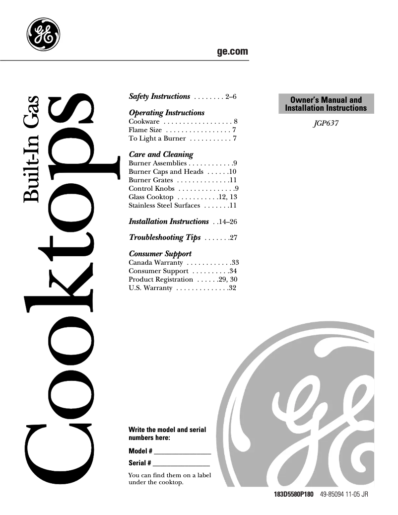 Página 1 del manual Manual de uso y mantenimiento GE JGP637SEJSS