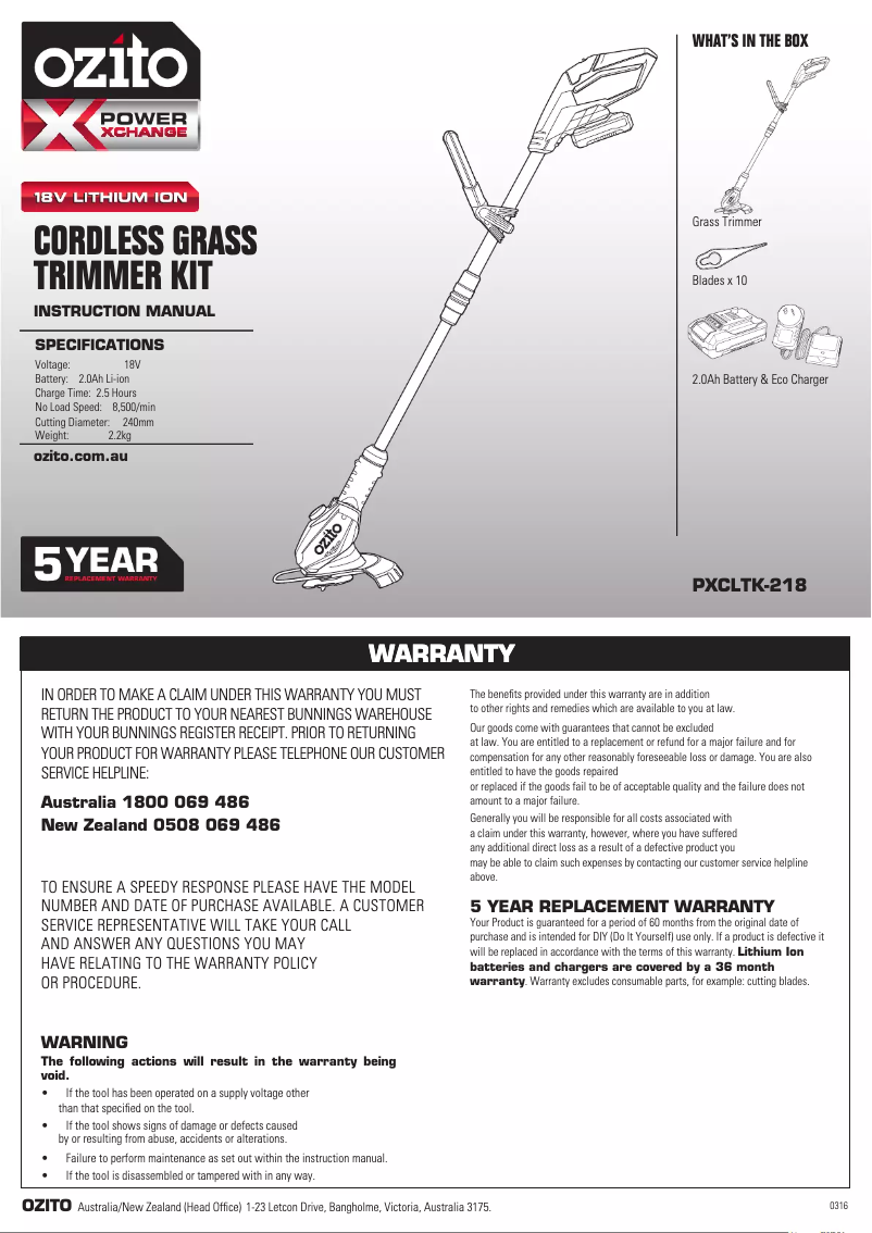 Imagen de la primera página del manual del dispositivo PXCLTK-218