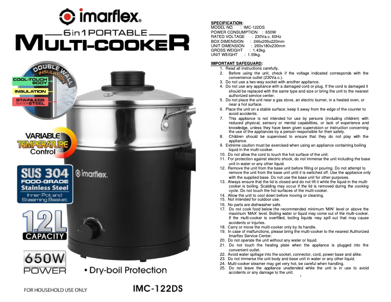 Imagen de la primera página del manual del dispositivo IMC-122DS