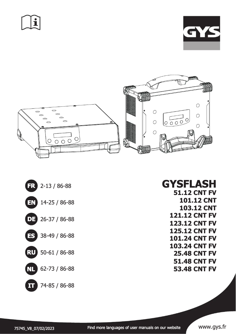 Imagen de la primera página del manual del dispositivo Gysflash 25.48 CNT FV