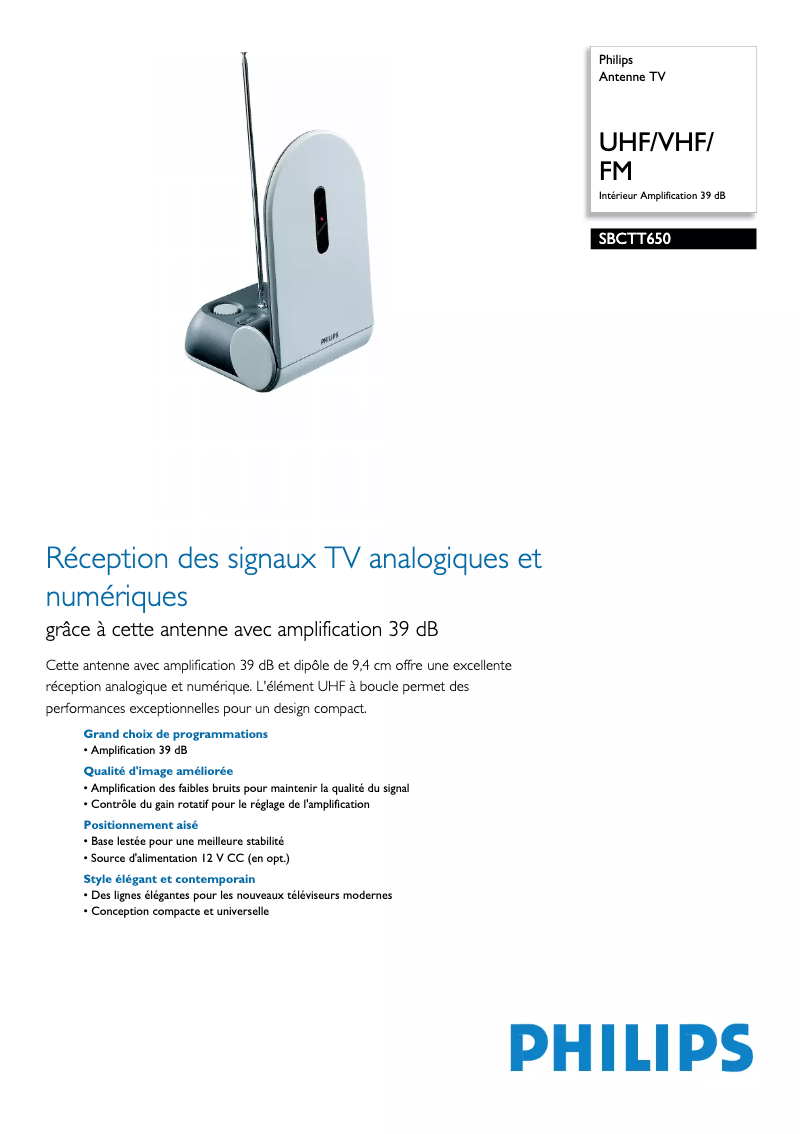 Página 1 del manual Ficha técnica Philips SBCTT650