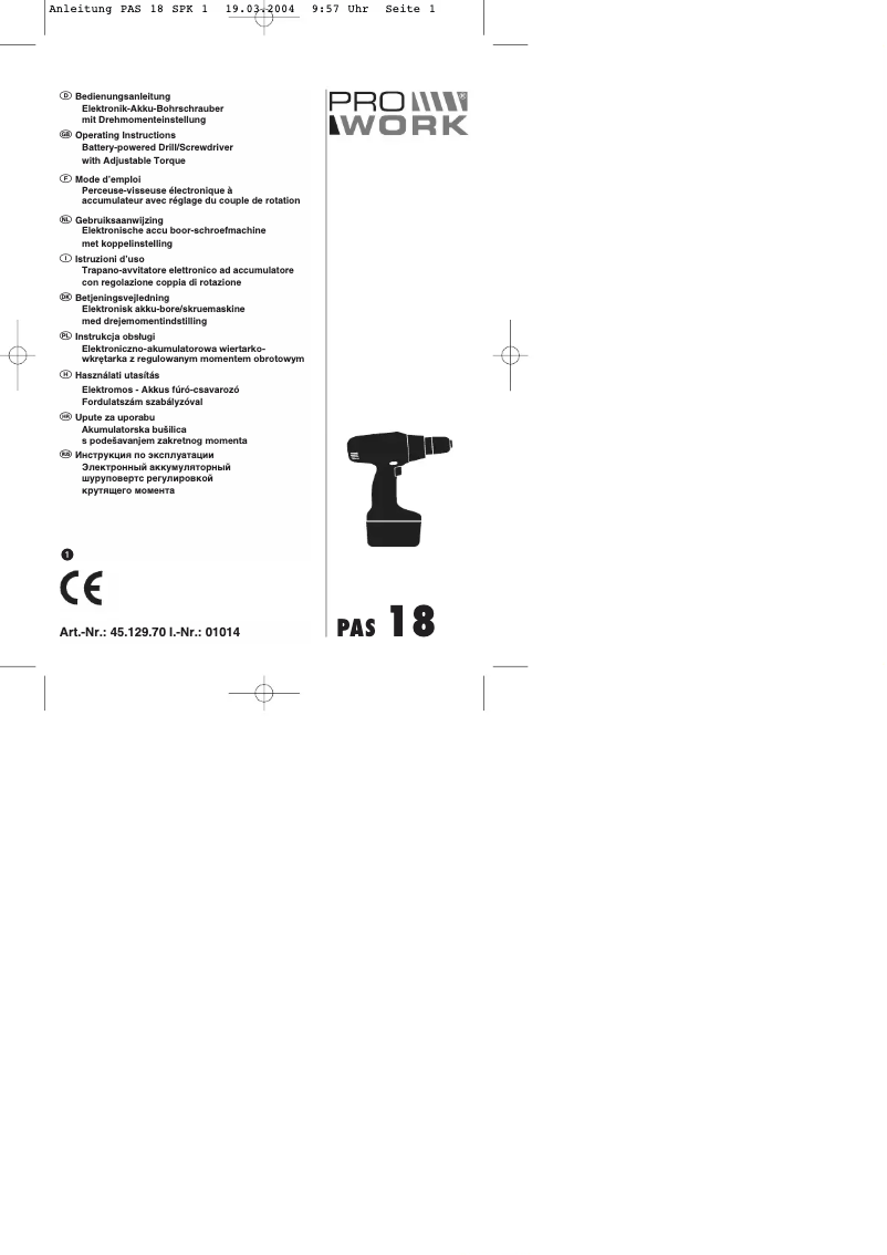 Página 1 del manual Manual de usuario Prowork PAS 18