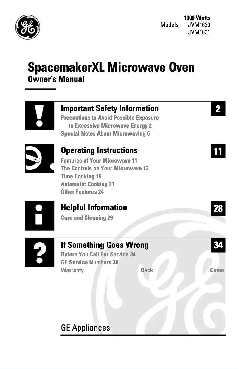 Página 1 del manual Manual de uso y mantenimiento GE JVM1631CH