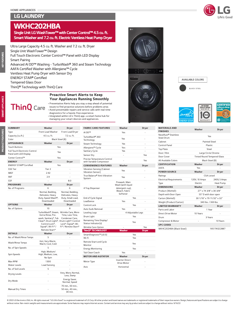 Página 1 del manual Ficha técnica LG WKHC202HBA