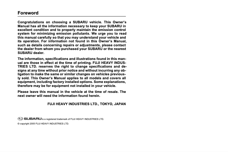 Página 1 del manual Manual de usuario Subaru Tribeca (2006)