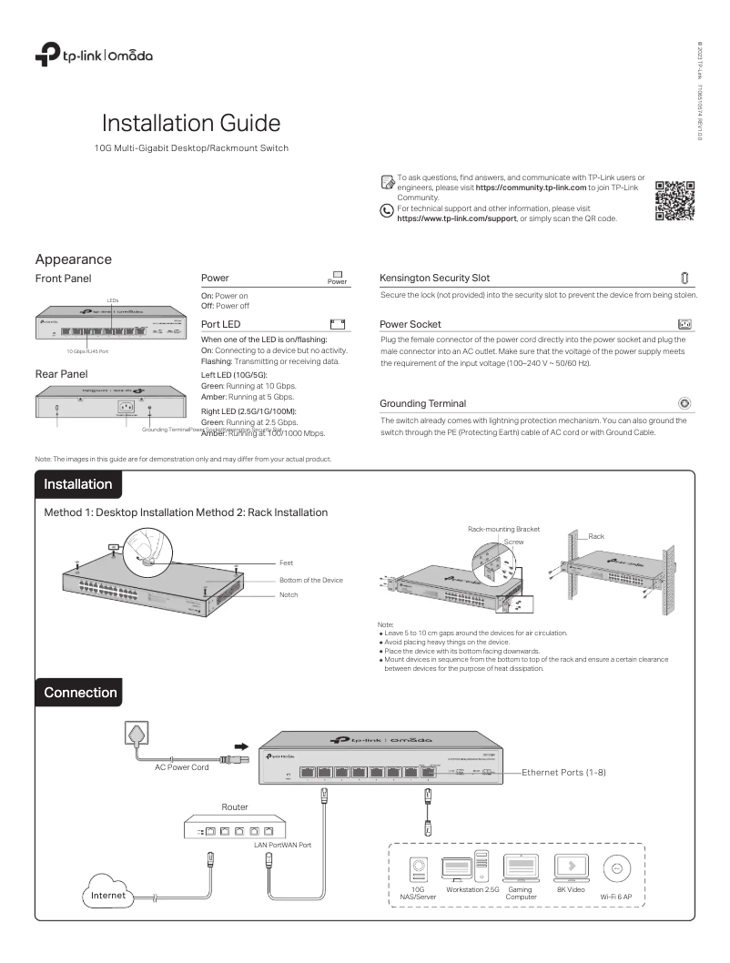 Página 1 del manual Guía de instalación TP-Link Omada DS1008X