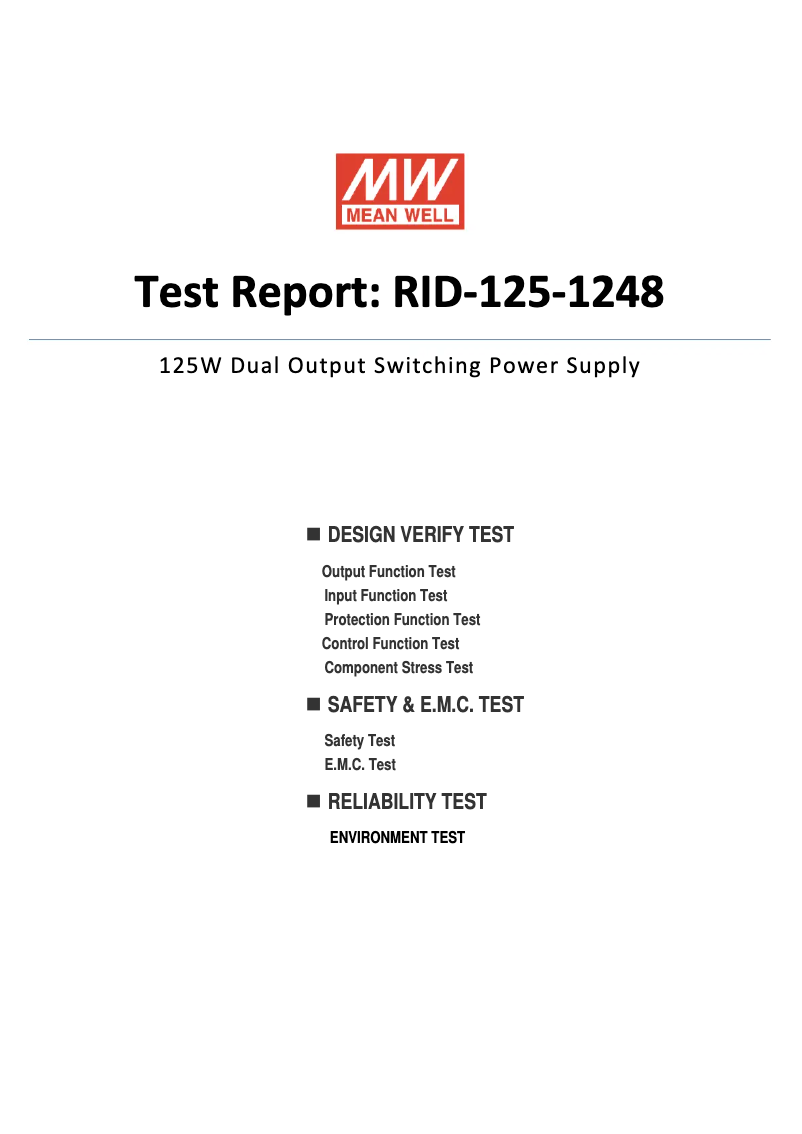 Página 1 del manual Ficha técnica Mean Well RID-125-1248