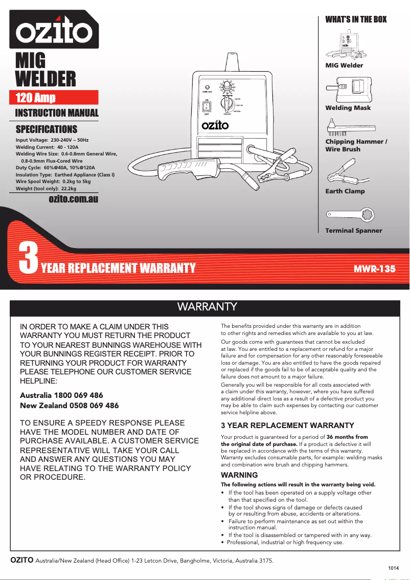Página nº 1 - Manual de usuario Ozito MWR-135