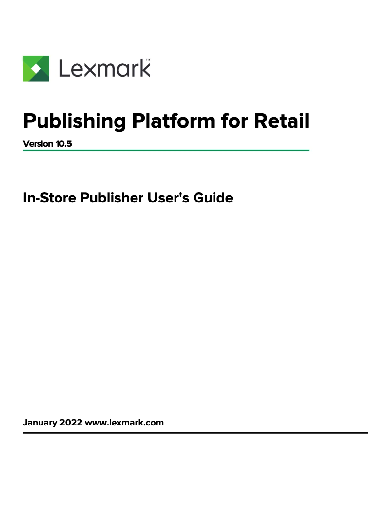 Imagen de la primera página del manual del dispositivo Publishing Platform for Retail