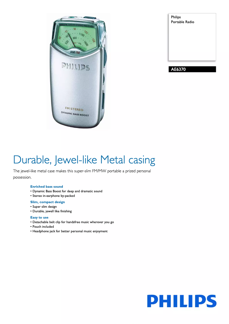 Página 1 del manual Ficha técnica Philips AE6370
