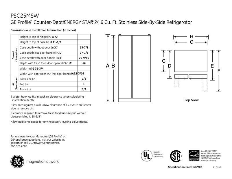 Imagen de la primera página del manual del dispositivo Profile PSC25MSWSS