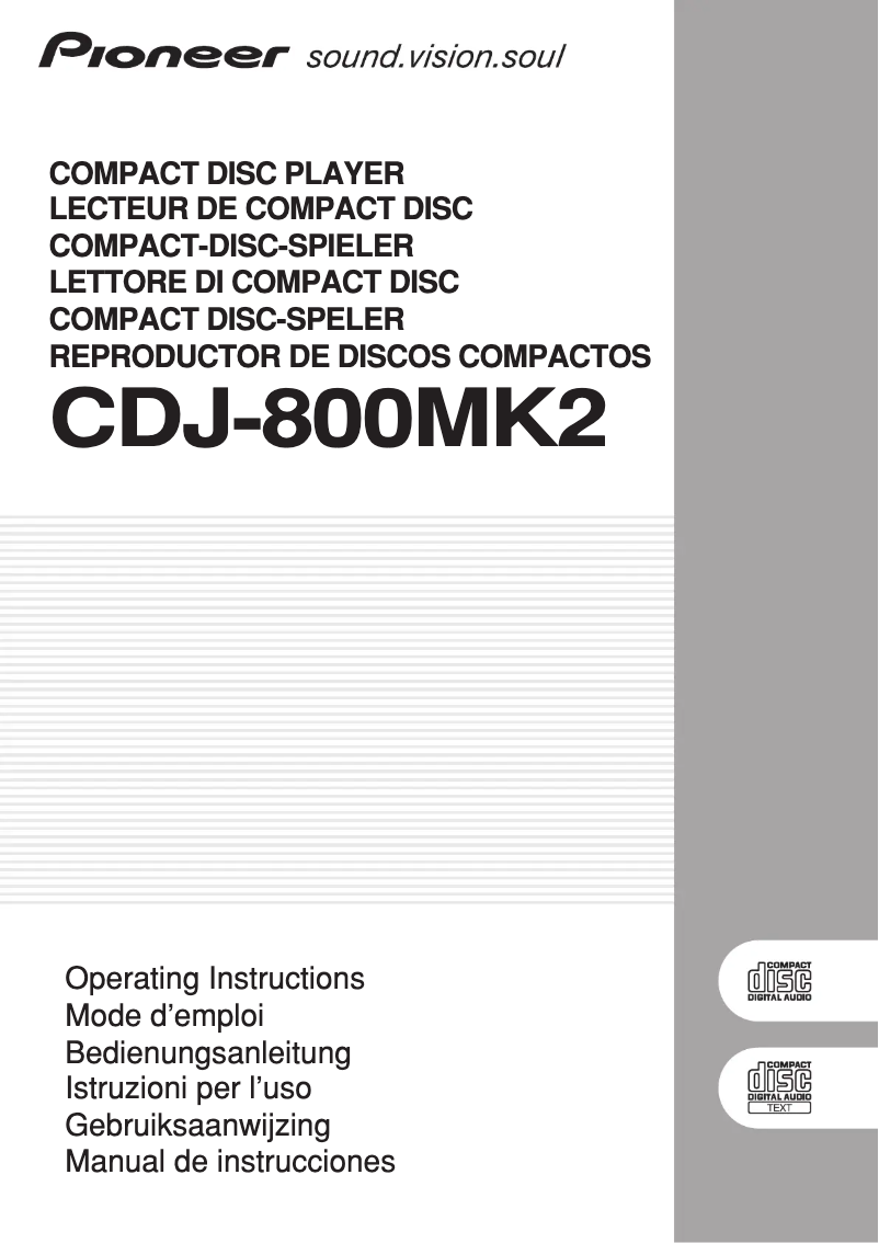 Imagen de la primera página del manual del dispositivo CDJ-800 MK2
