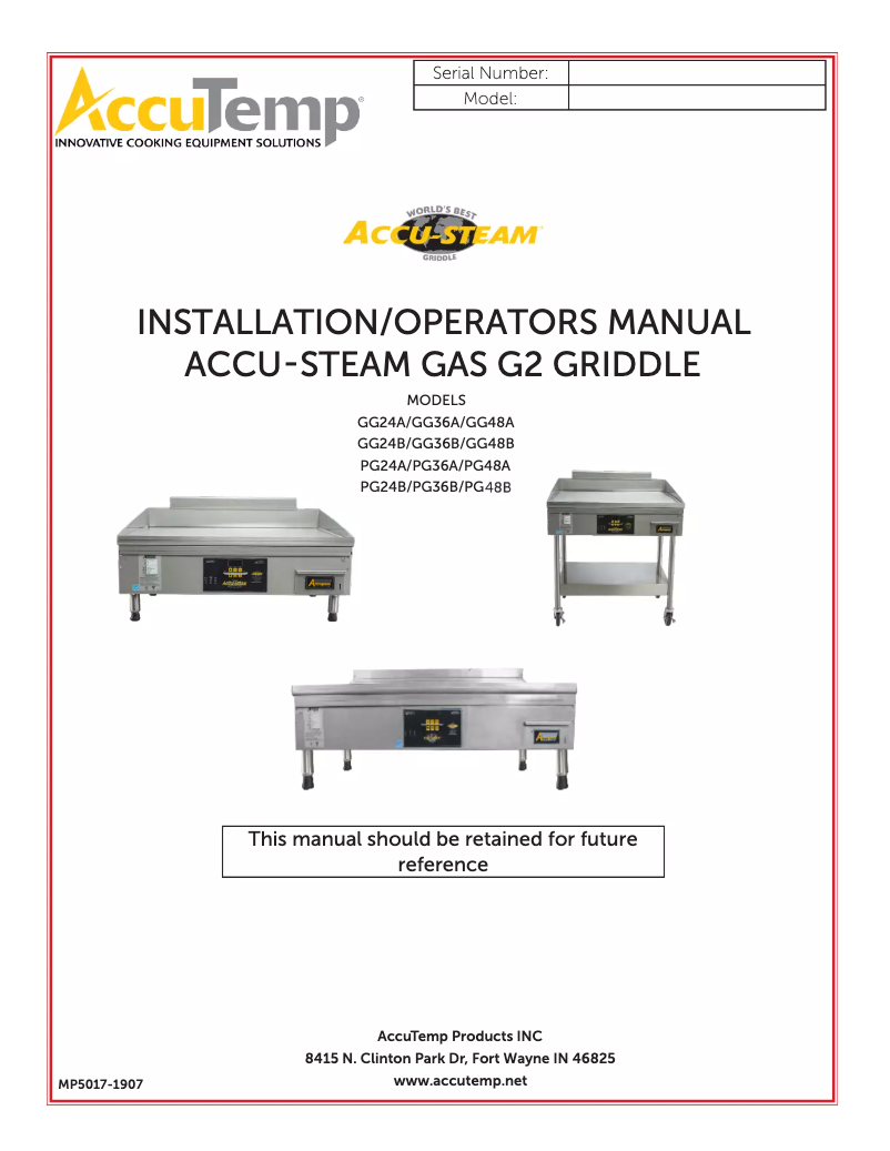 Imagen de la primera página del manual del dispositivo AccuSteam GGF1201B3650-S2
