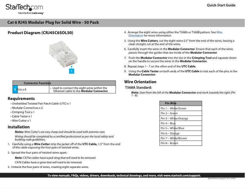 Imagen de la primera página del manual del dispositivo CRJ45C6SOL50