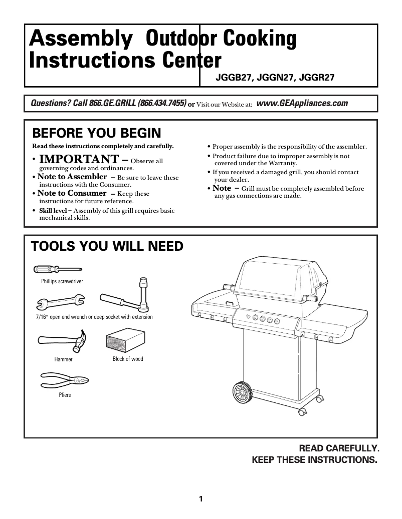 Imagen de la primera página del manual del dispositivo JGGB27LPDSB