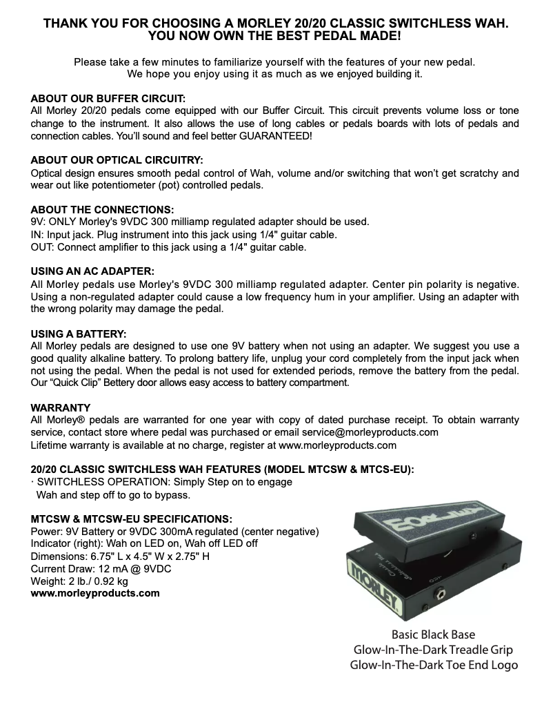 Página 1 del manual Manual de usuario Morley 20/20 Classic Switchless