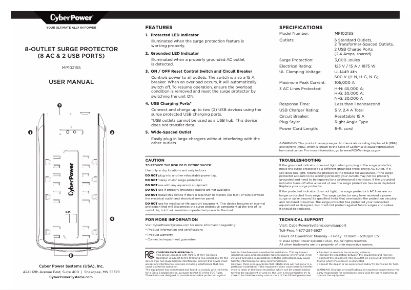 Imagen de la primera página del manual del dispositivo MP1021SS