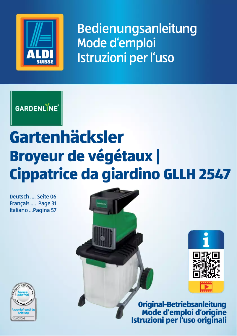 Página 1 del manual Manual de usuario Gardenline GLLH 2547